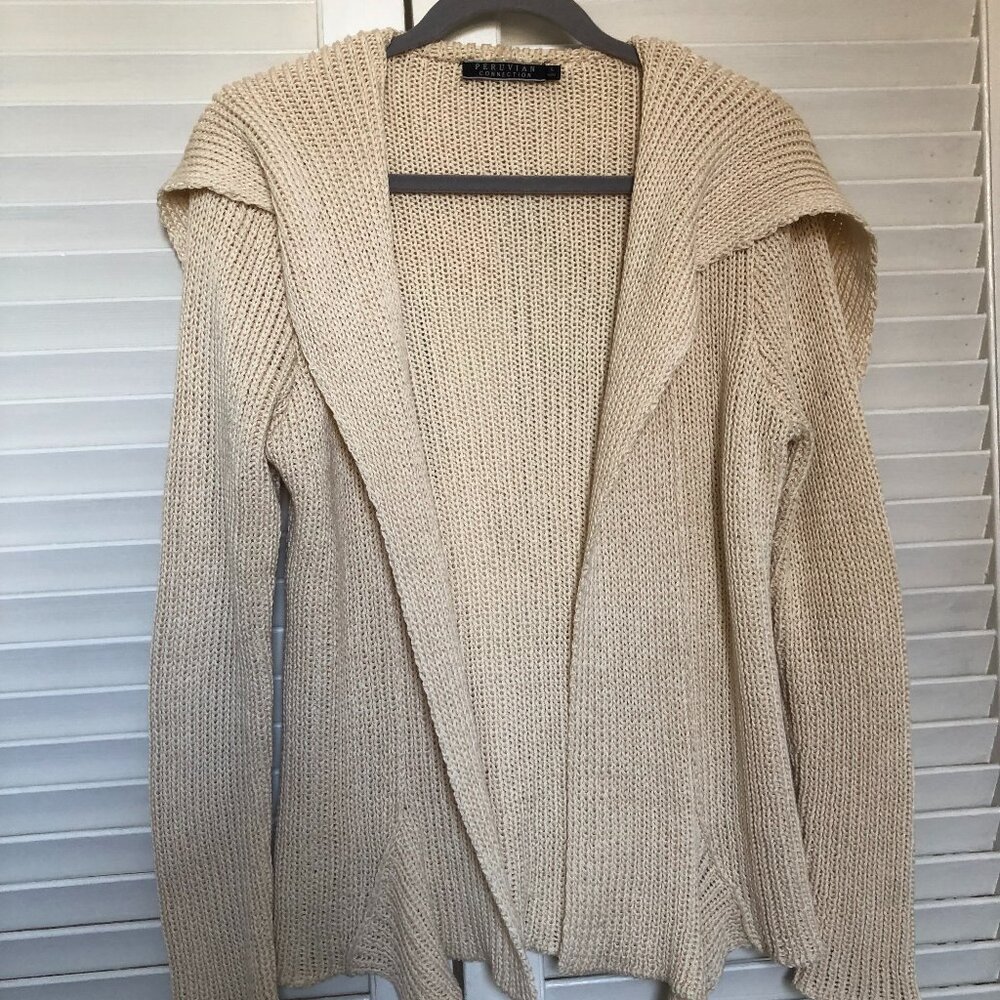 Peruvian Connection Cream Open Front Stitched Car… - image 1